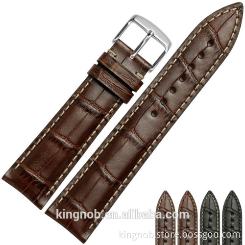 18 to 22mm Stainless Steel Pin Buckle Calf Leather Watch Band Strap